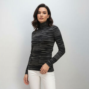 Stella McCartney Black Gray Striped Turtleneck Sweater - Size 38